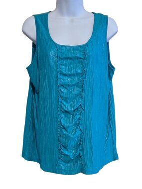 Turquoise Sleeveless Textured Tank Top Flowy Ruffle Detail Lightweight summer